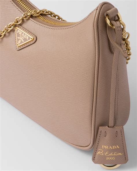 prada re-edition 2005 saffiano leather bag beige|Prada saffiano lux shoulder bag.